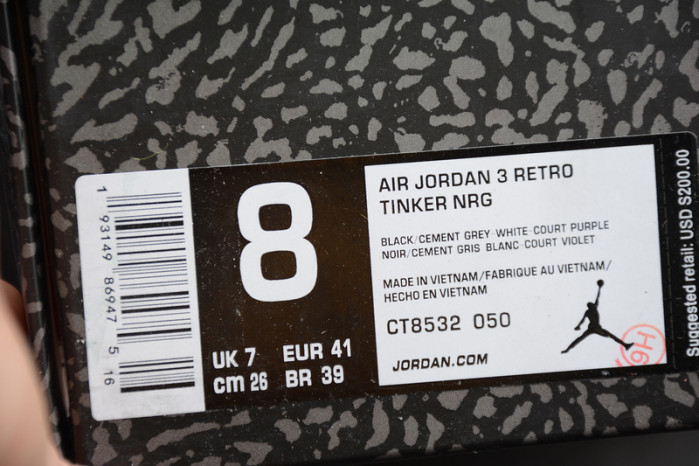 Air Jordan 3 Retro Black Court Purple CT8532-050